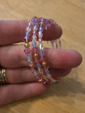 Pink and Light Blue Faceted Bead Wrap Bracelet with Gold Accents